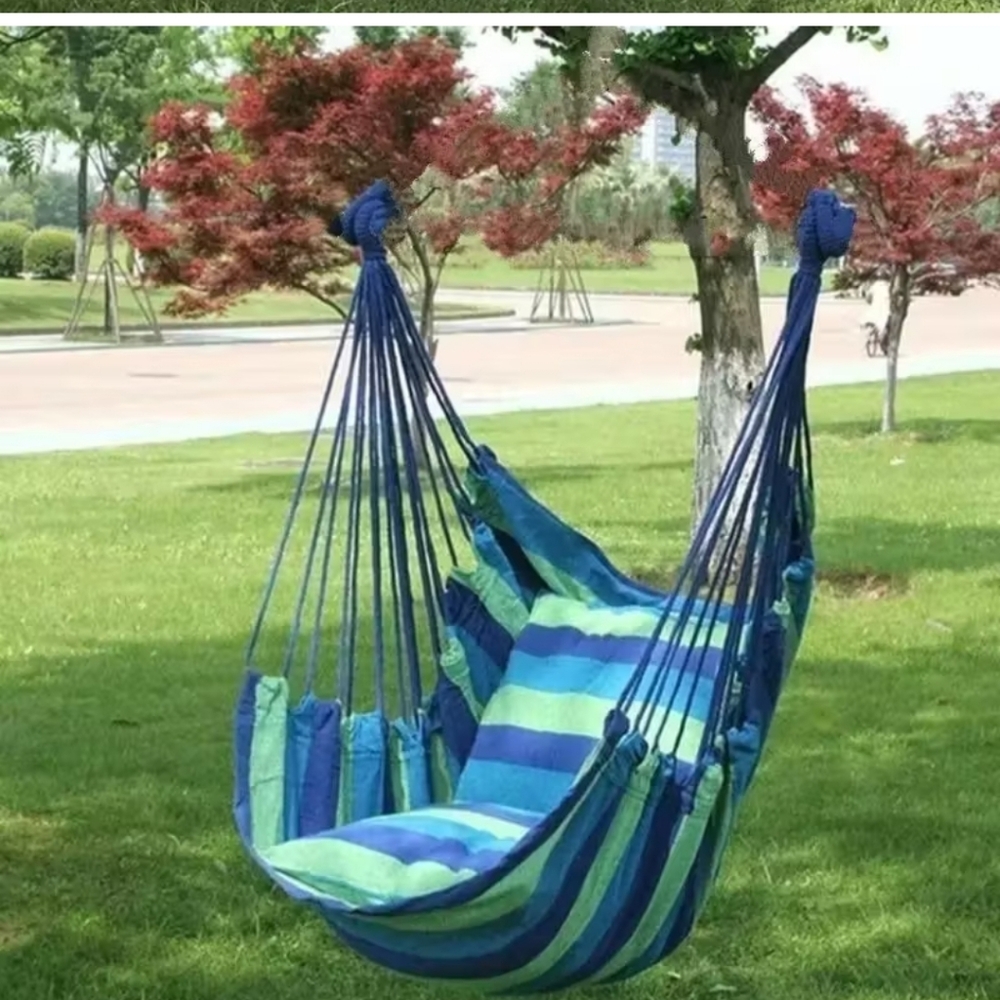 Striped Blue and Green Hammock Chair - Picture 2 of 4
